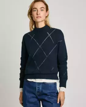Женский свитер с высоким воротником и ромбами Pepe Jeans, темно-синий
