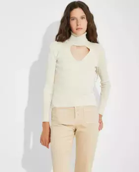 Женский свитер с высоким воротником и вырезом горловины Nalle, бежевый