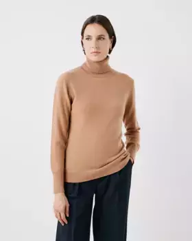 Женский свитер с высоким воротником из 100% кашемира Caroll, цвет Camel