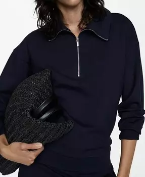 Женский свитер с высоким воротником на молнии MANGO, синий