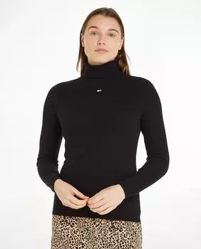 Женский свитер с высоким воротником приталенного кроя Tommy Jeans, черный