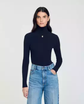 Женский свитер с высоким воротником Sandro, темно-синий