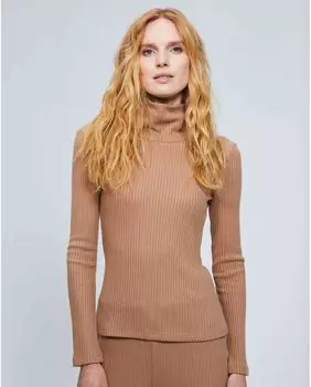 Женский свитер с высоким воротником в рубчик Georges Rech Pars, коричневый