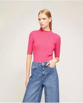 Женский свитер с высоким воротником в рубчик Motivi, фуксия