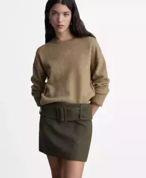 Женский свитер с закатанными рукавами MANGO, зеленый