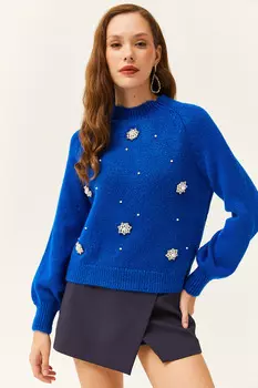Женский свитер Saks Blue Pearl с мягкой текстурой Olalook, темно-синий