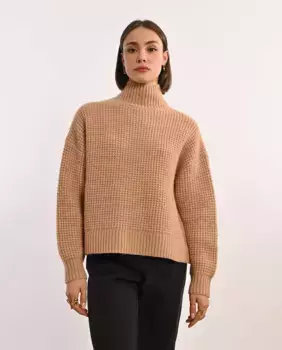 Женский свитер смесовой вязки с высоким воротником Lili Sidonio, коричневый