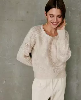 Женский свитер со слегка присборенными рукавами и скрещенным подолом Maksu, светло-серый