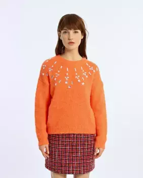 Женский свитер со стразами и круглым вырезом Lili Sidonio, оранжевый