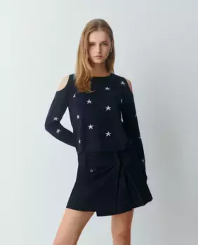 Женский свитер со звездами и длинными рукавами, открытыми плечами Brownie, синий