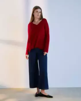 Женский свитер свободной вязки с V-образным вырезом Woman El Corte Ingls, цвет 600 Rojo