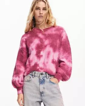 Женский свитер тай-дай с рукавами-буфами Desigual, красный