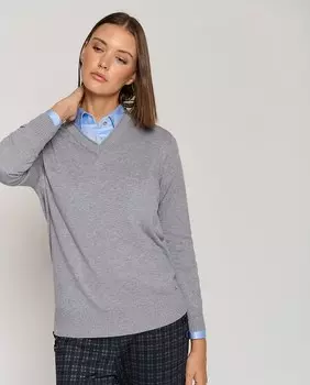 Женский свитер тонкой вязки из шерсти и шелка с V-образным вырезом Roberto Verino, темно-серый