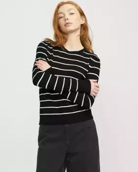 Женский свитер тонкой вязки в полоску Jack & Jones, черный