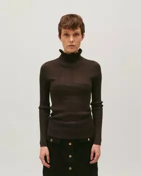 Женский свитер тонкой вязки в рубчик Claudie Pierlot, темно коричневый