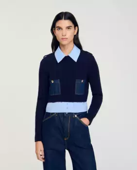 Женский свитер Trompe l'oeil Sandro, темно-синий