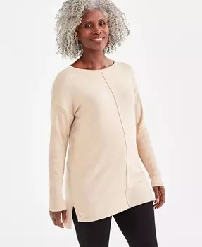 Женский свитер-туника со швом спереди и вырезом лодочкой Style & Co, бежевый