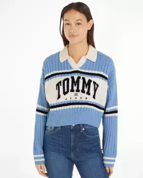 Женский свитер университетского стиля с v-образным вырезом Tommy Jeans, светло-голубой