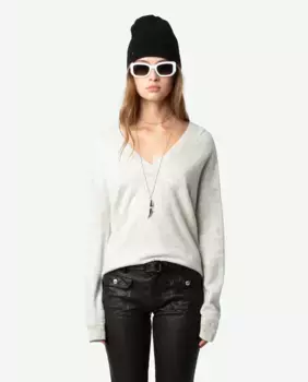 Женский свитер Vivi Patch из 100% кашемира с V-образным вырезом Zadig & Voltaire, серый