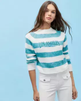 Женский свитер в полоску с вышивкой Green Coast, зеленый