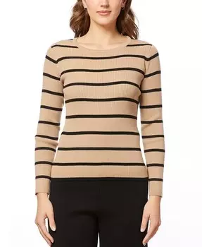 Женский свитер в полоску в рубчик с овальным вырезом, стандартные и миниатюрные размеры Melissa Paige, бежевый