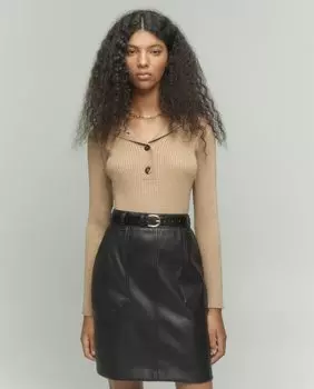 Женский свитер в рубчик с большим воротником Tintoretto, коричневый