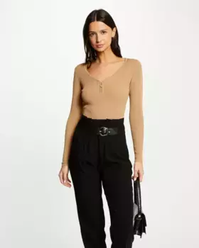 Женский свитер в рубчик с длинными рукавами Morgan, коричневый