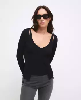 Женский свитер в рубчик с длинными рукавами Tintoretto, черный