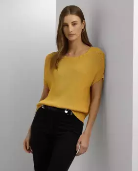 Женский свитер в рубчик с коротким рукавом Lauren Ralph Lauren, горчичный