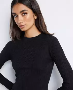 Женский свитер в рубчик с круглым вырезом Easy Wear, черный