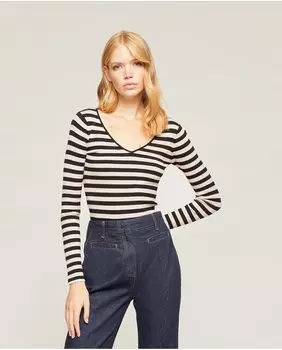 Женский свитер в рубчик с V-образным вырезом Motivi, мультиколор