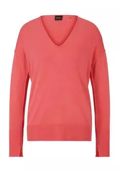 Женский свитер в рубчик с V-образным вырезом Hugo Boss, цвет Bright Pink