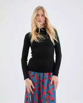 Женский свитер в рубчик с воротником Perkins Compaa Fantstica, черный