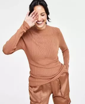 Женский свитер в рубчик с воротником-стойкой I.N.C. International Concepts, коричневый