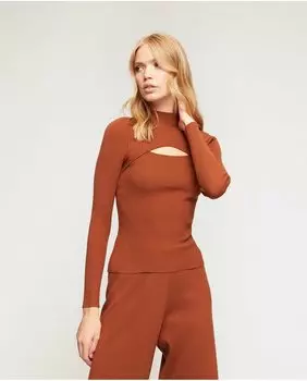 Женский свитер в рубчик с высоким воротником Motivi, коричневый