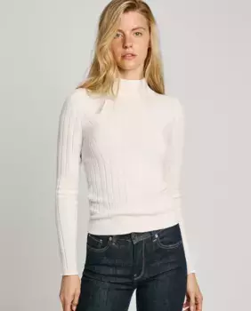 Женский свитер в рубчик с высоким воротником Pepe Jeans, кремовый