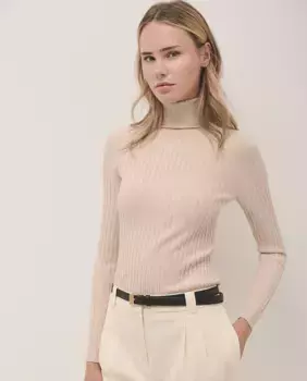 Женский свитер в рубчик с высоким воротником Roberto Verino, цвет Camel