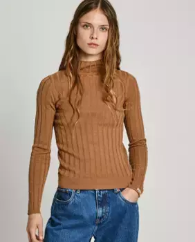 Женский свитер в рубчик с высоким воротником Pepe Jeans, коричневый