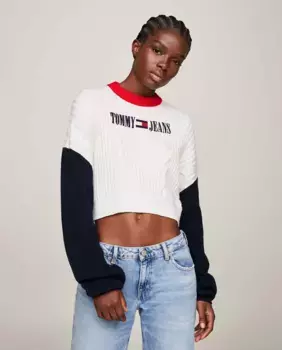 Женский свитер в стиле колор-блок с воротником-стойкой Tommy Jeans, цвет Crudo