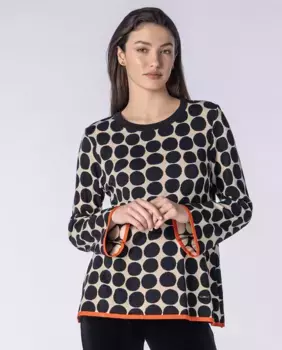 Женский свитер вязки интарсия в горошек с круглым вырезом и длинными рукавами Naulover, черный