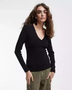 Женский свитер вязки с V-образным вырезом и стразами Lola Casademunt, черный