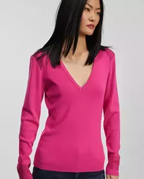 Женский свитер вязки с V-образным вырезом и стразами Lola Casademunt, цвет Fucsia