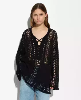 Женский свитер вырубной вязки с карманами и регулируемой кулиской Parfois, черный