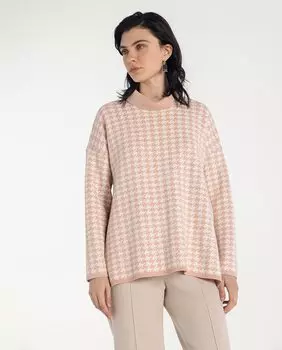 Женский свитер жаккардовой вязки "гусиные лапки" с высоким воротником Naulover, мультиколор