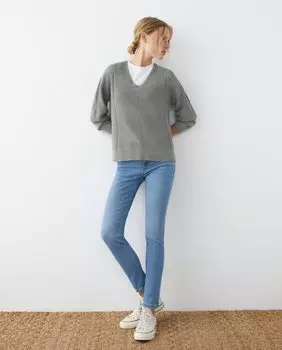 Женский свитер жемчужной вязки с V-образным вырезом Southern Cotton, зеленый