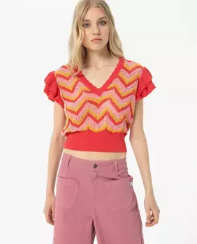 Женский свитер зигзагом с рюшами Surkana, красный