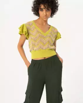 Женский свитер зигзагом с рюшами Surkana, зеленый