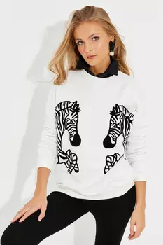 Женский свитшот цвета экрю с принтом зебры PP2438 Cool & Sexy