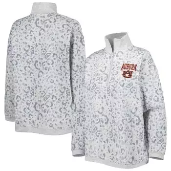 Женский свитшот Gameday Couture Heather Grey Auburn Tigers с леопардовым принтом и молнией четверть четверти