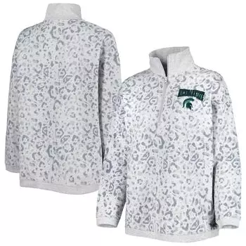 Женский свитшот Gameday Couture Heather Grey Michigan State Spartans с леопардовым принтом и молнией четверть четверти